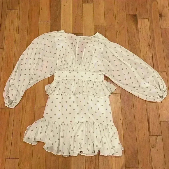 Shona Joy Sophia Dot Print Plunged V-Neck Ruffle Mini Peplum Dress SZ 4 - Picture 7 of 7